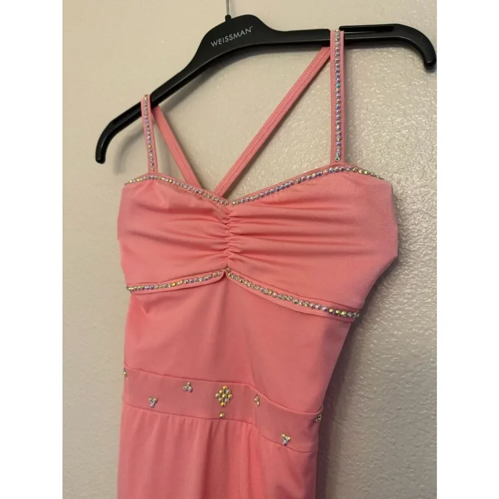 Kelle solo dance costume pink custom maxi slip dress leotard IN MY MIND 8428 LC